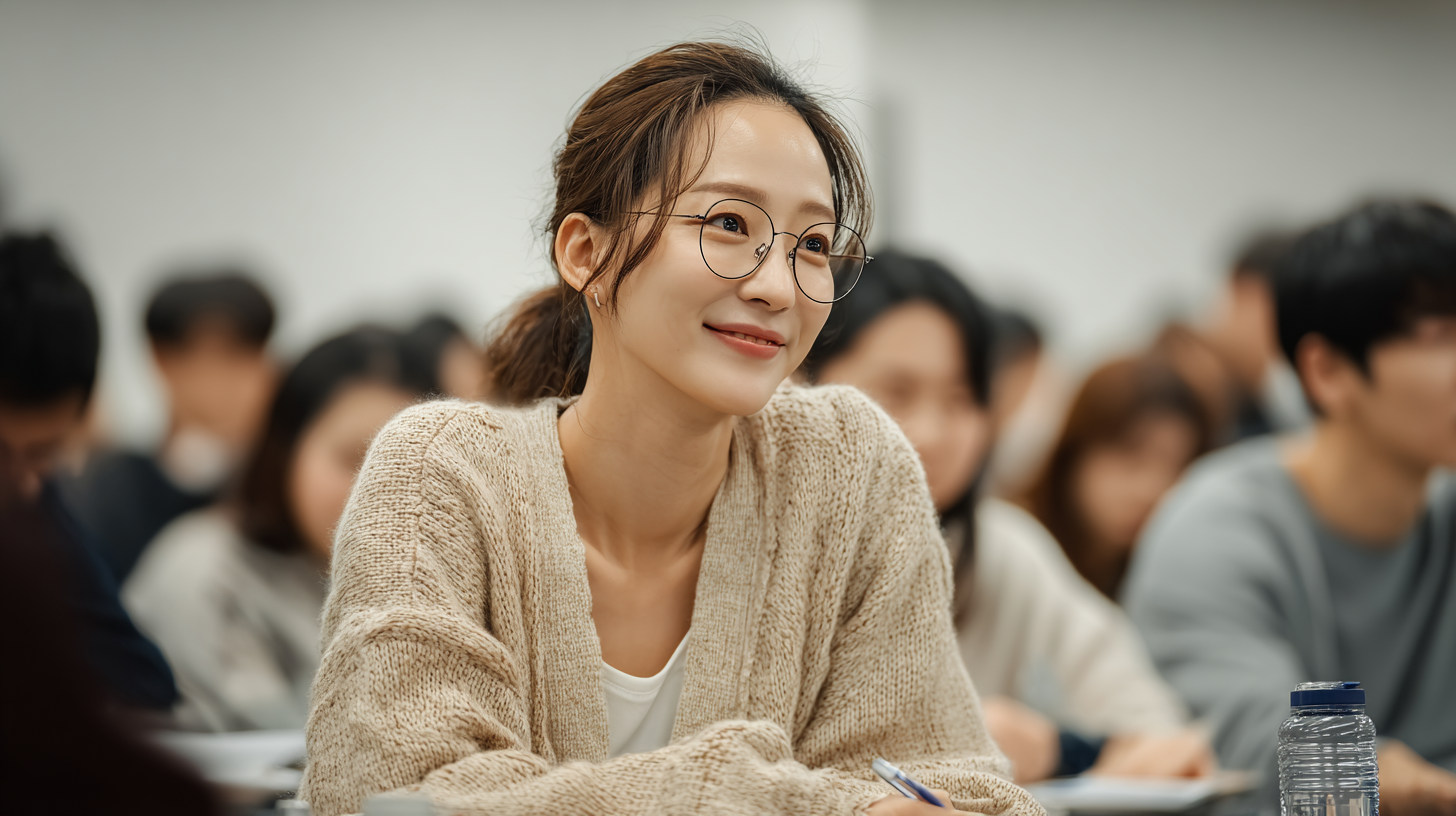 강의실에서 수업을 듣는 학생